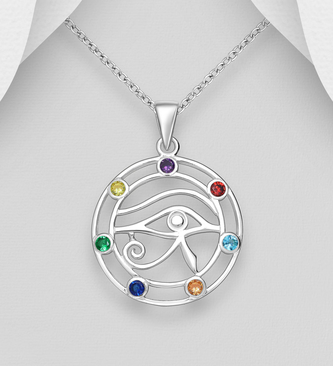 925 Sterling Silver Chakra and The Eye of Horus Pendant