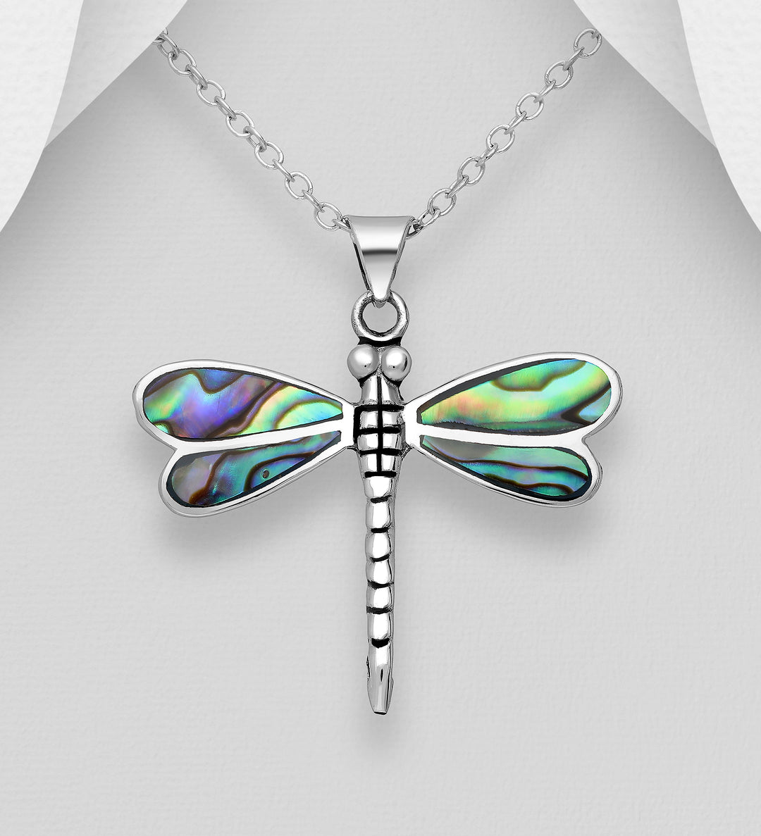 Sterling Silver Dragonfly Pendant, Decorated with Shell