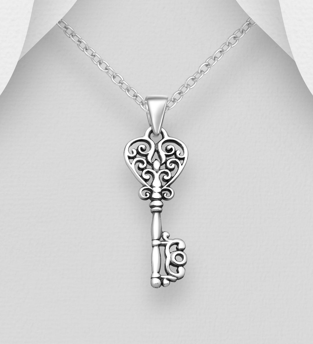 Sterling Silver Oxidized Key Pendant