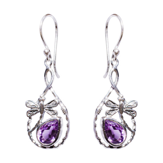 Amethyst and dancing dragonfly earrings