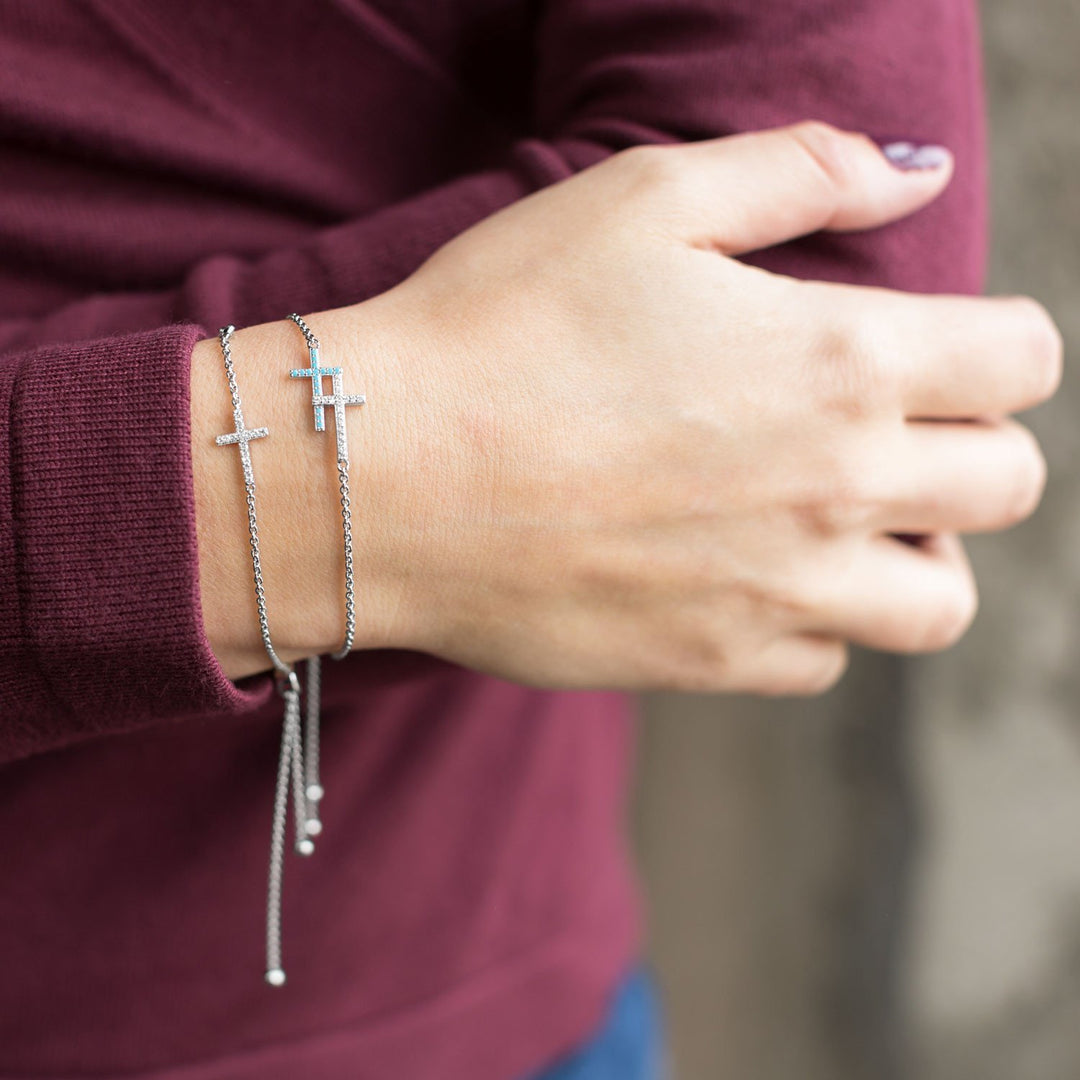 Rhodium Plated Double Cross Friendship Bolo Bracelet