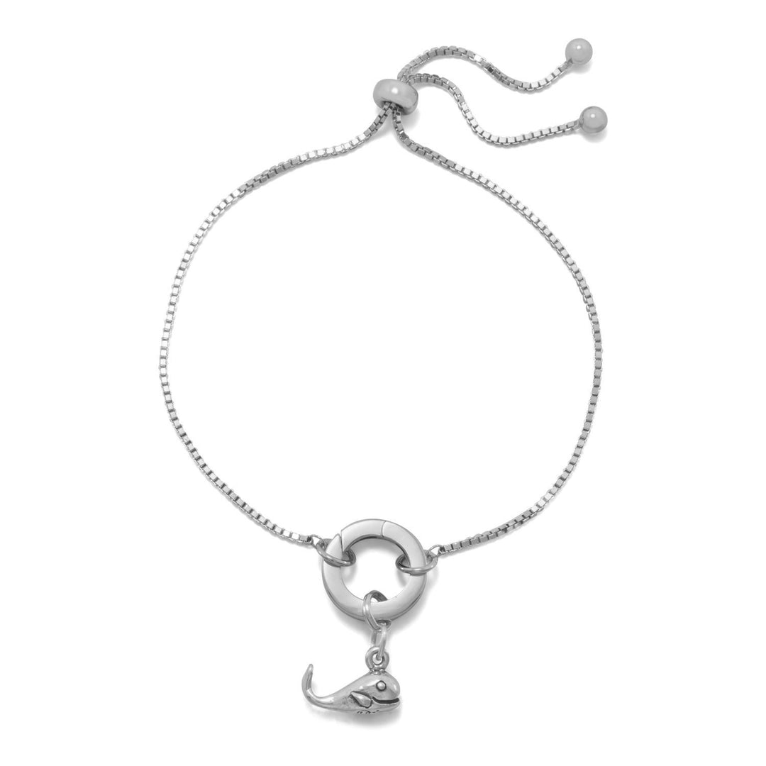 Rhodium Plated Adjustable Circle Hinge Charm Capable Bolo Bracelet