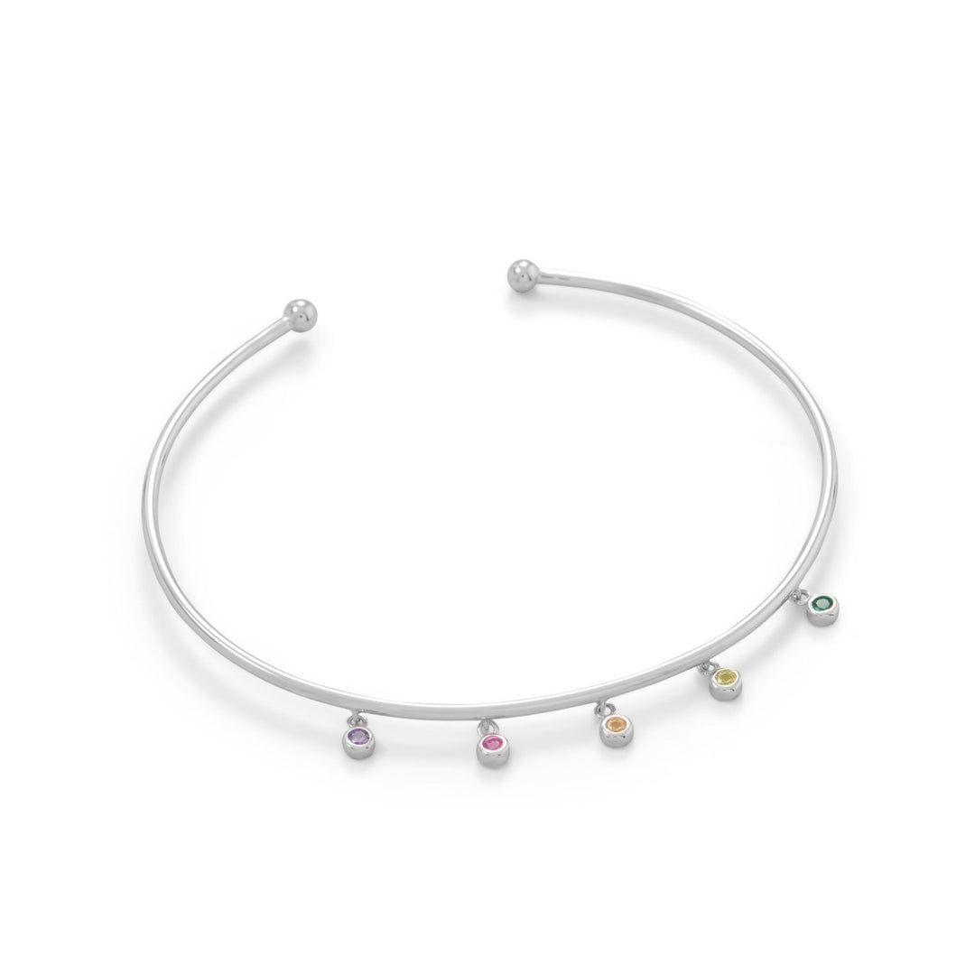 Rhodium Plated Flex Cuff with Multi Color CZ's