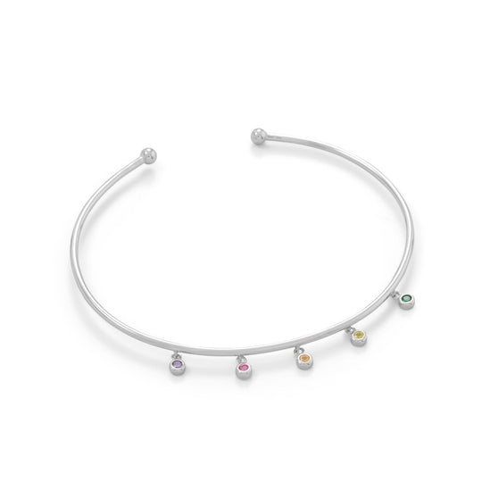 Rhodium Plated Flex Cuff with Multi Color CZ's