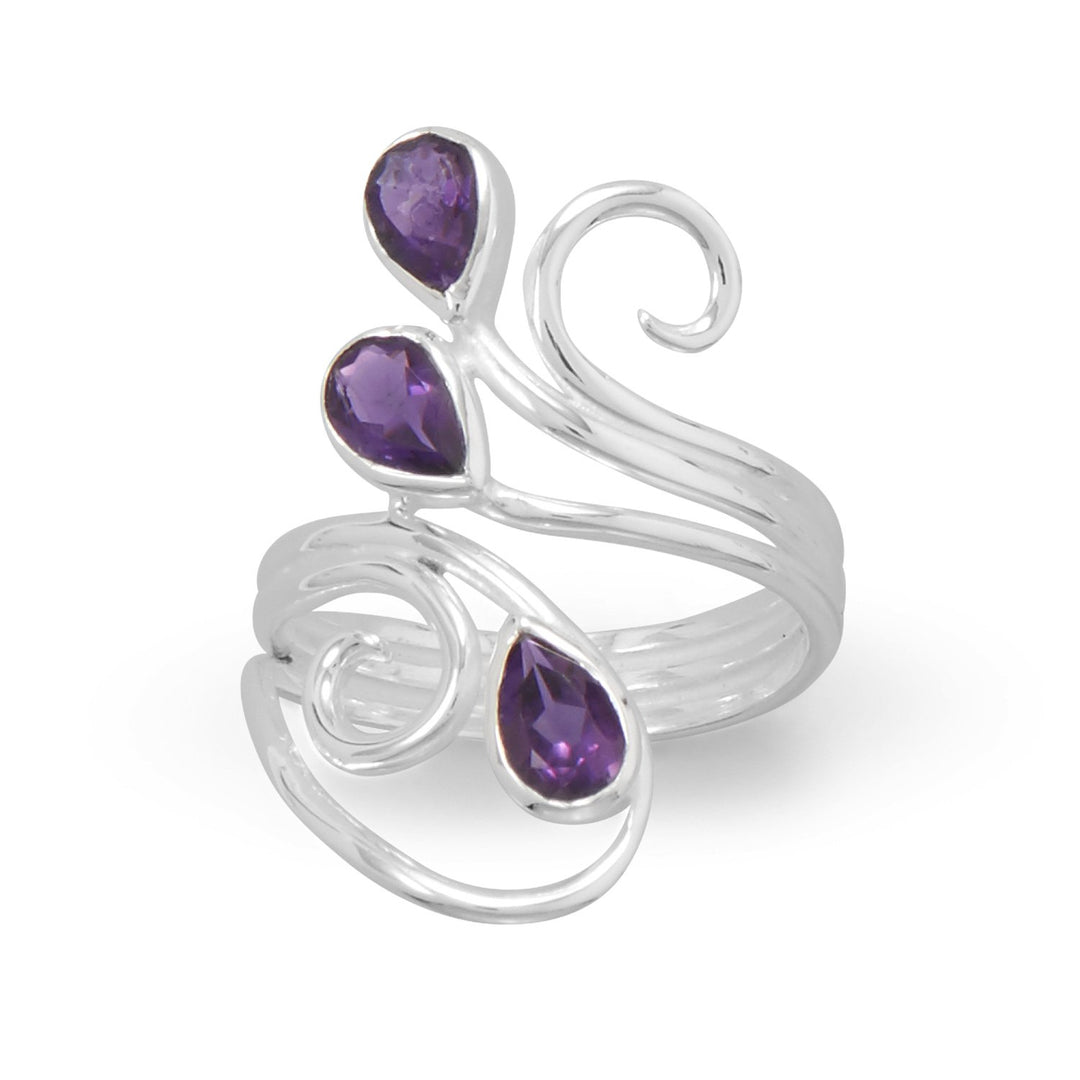 Polished Scroll Design Amethyst Ring