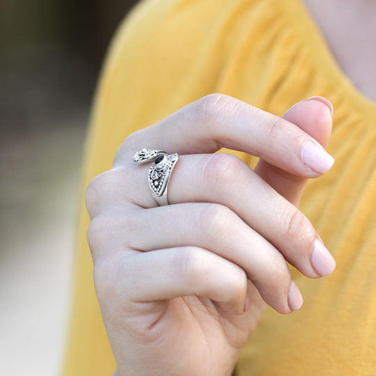 Oxidized Black Onyx Wrap Ring