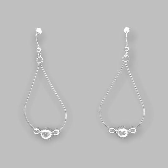 925 Sterling Silver Pear Shape Wire Hoop with Ball Hook Earrings