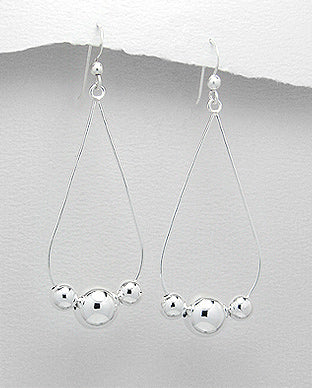 925 Sterling Silver Pear Shape Wire Hoop with Ball Hook Earrings